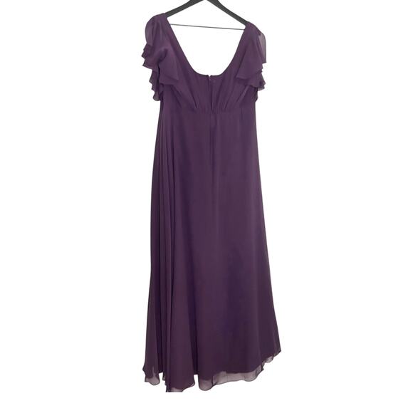David’s Bridal Full Skirt Flutter Sleeve Bridesmaid Dress Purple Plum 18 - Picture 3 of 6